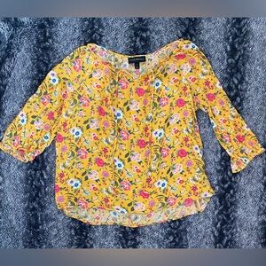 Lane Bryant Women’s 16 Yellow Floral Boho 3/4 Sleeve Tunic Blouse